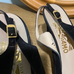 Ferragamo black leather/suede. Pre owned